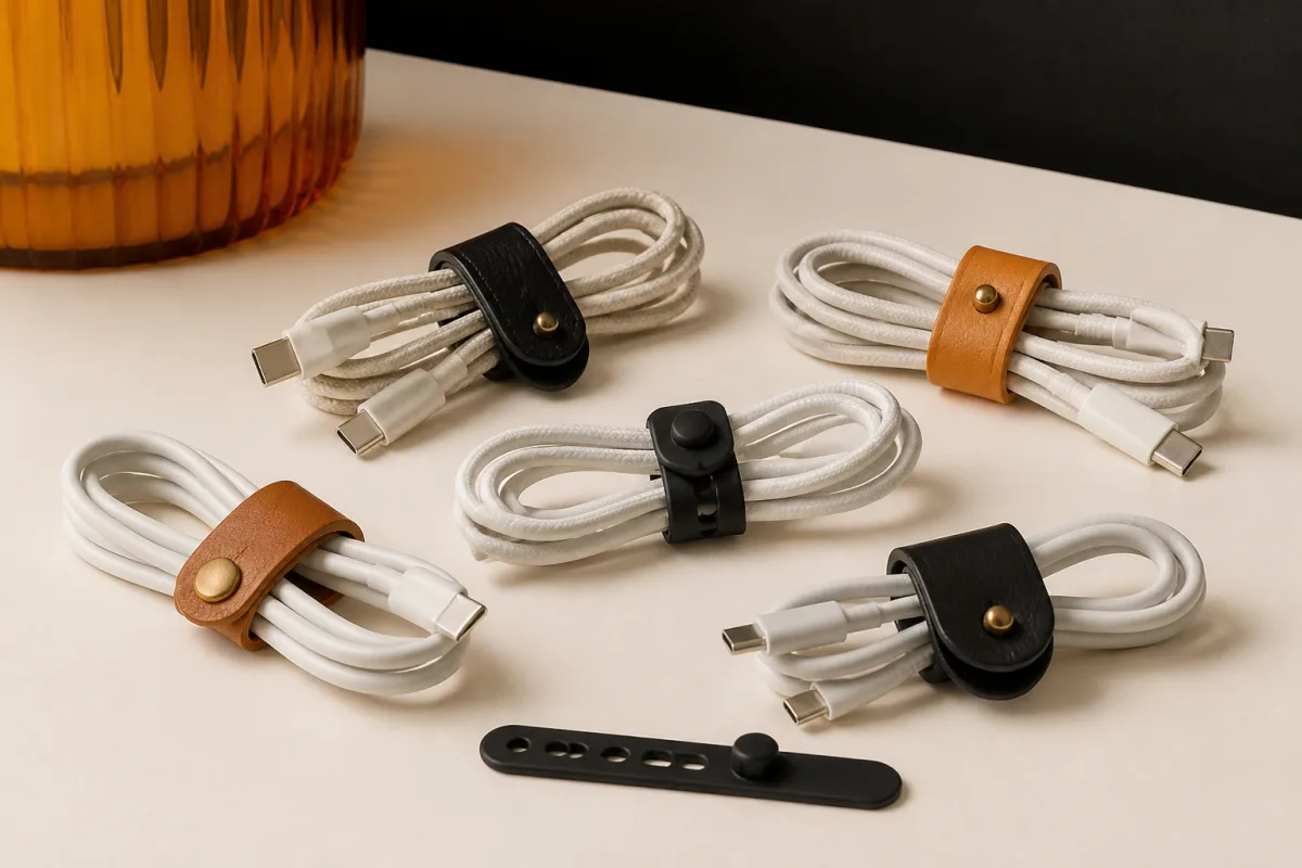 Cable organizers shown as conference swag