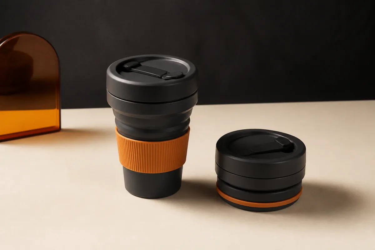 Collapsible cups shown as conference swag