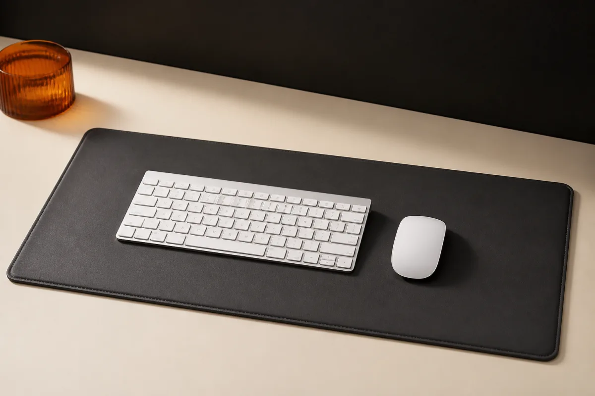 Desk mats shown as conference swag