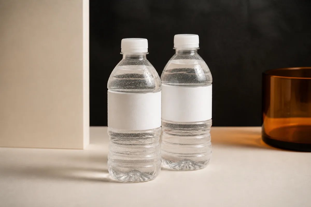 Disposable bottled water shown as conference swag