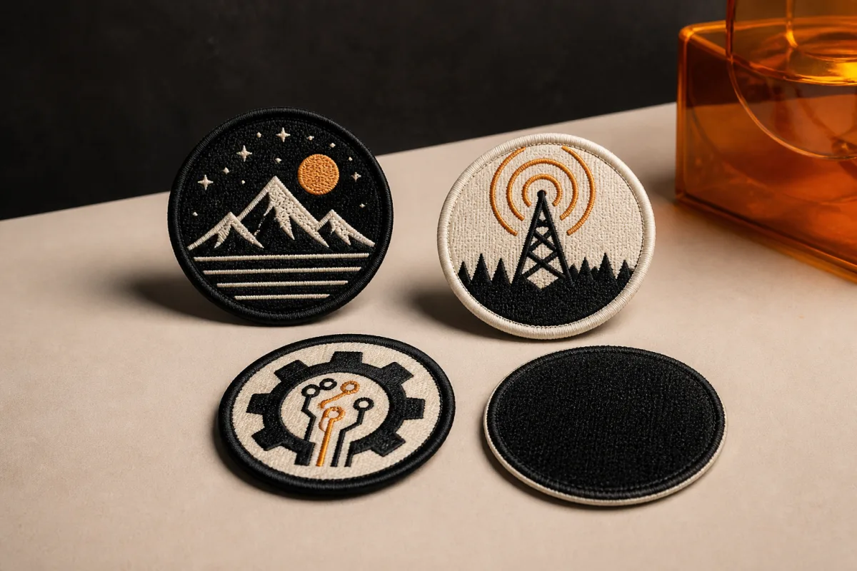 Embroidered patches shown as conference swag