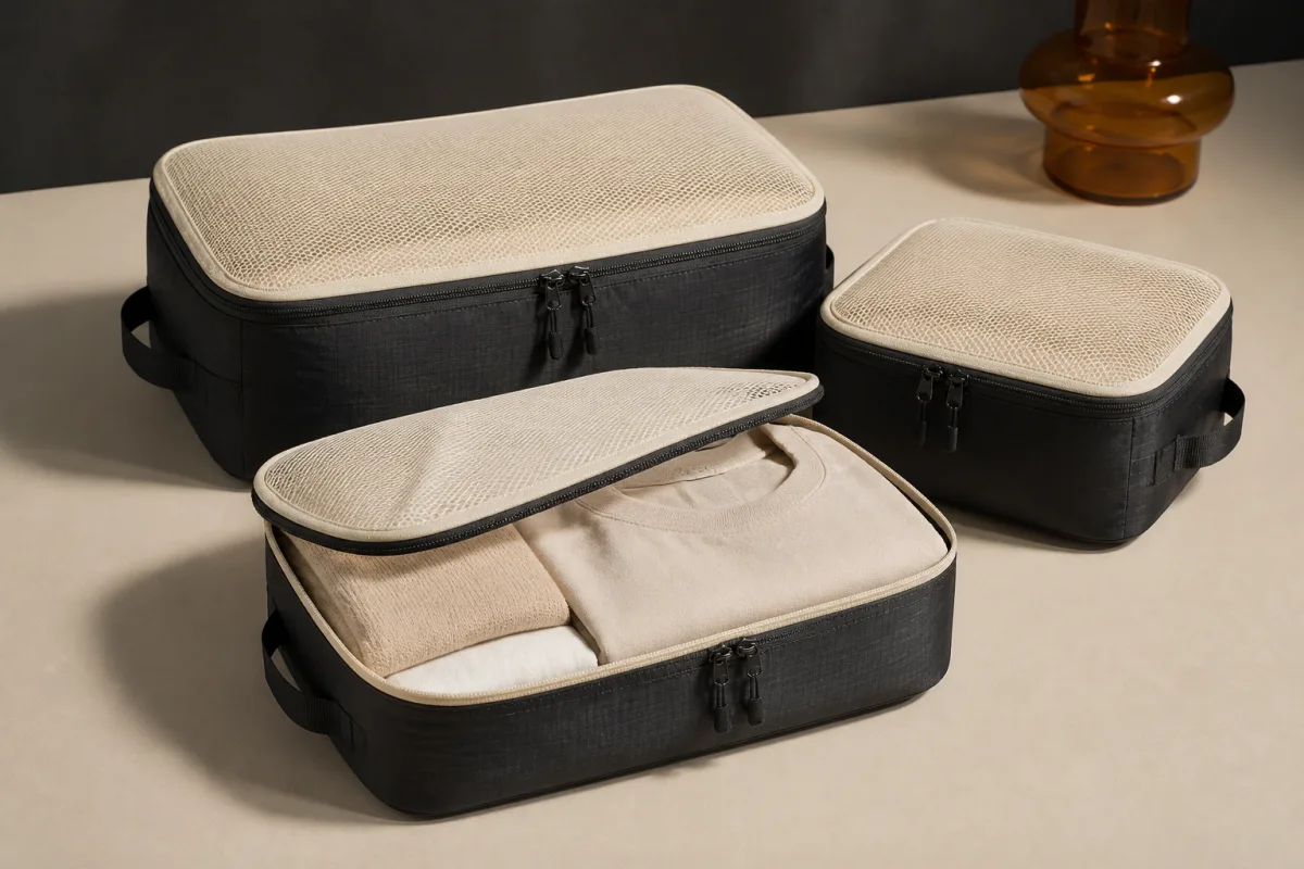 Packing cubes shown as conference swag