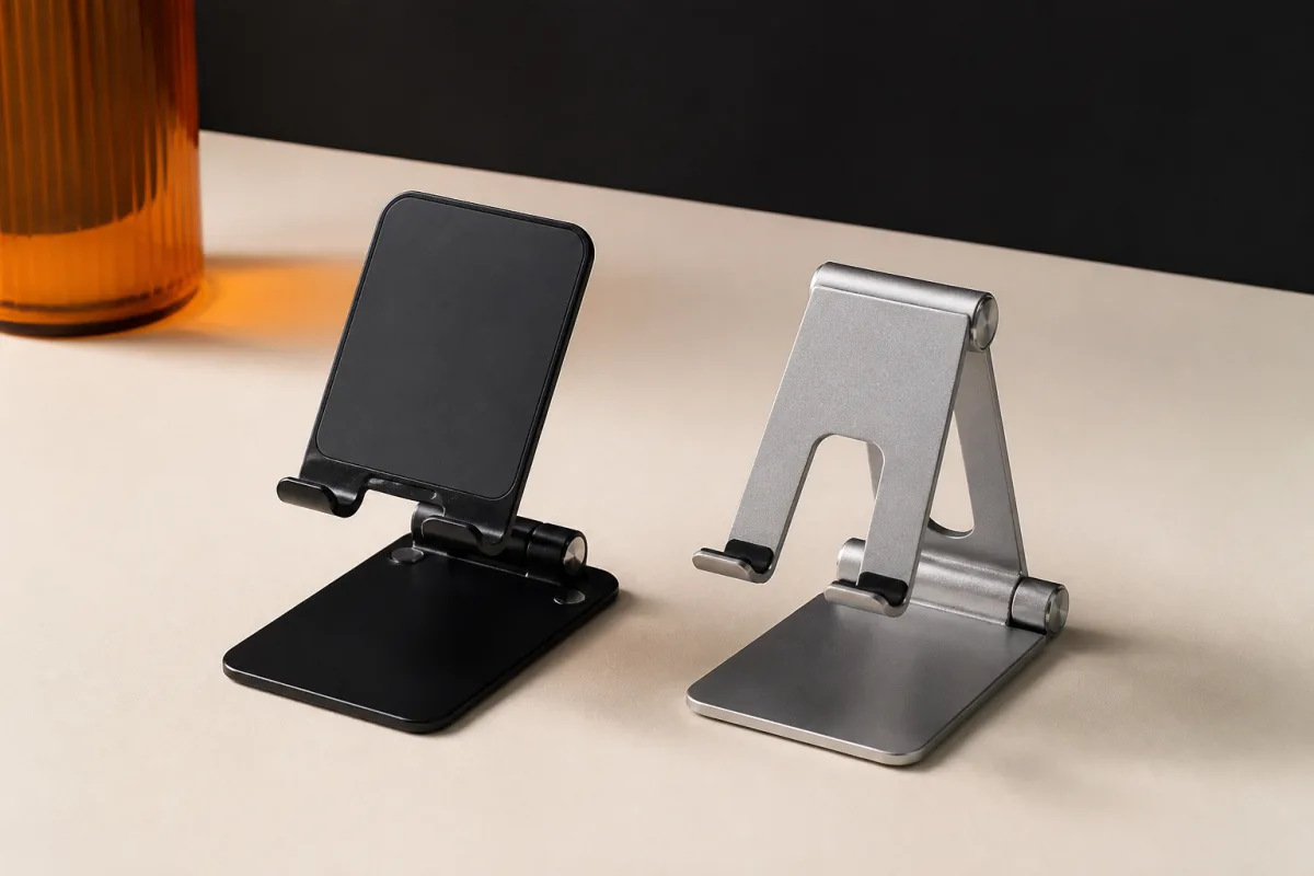 Phone stands shown as conference swag