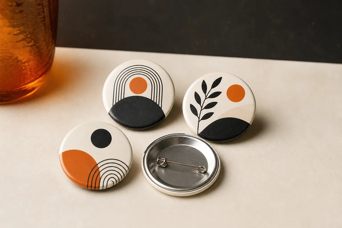 Pinback buttons shown as conference swag