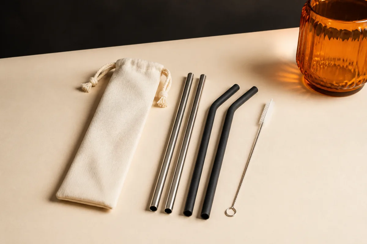 Reusable straws shown as conference swag