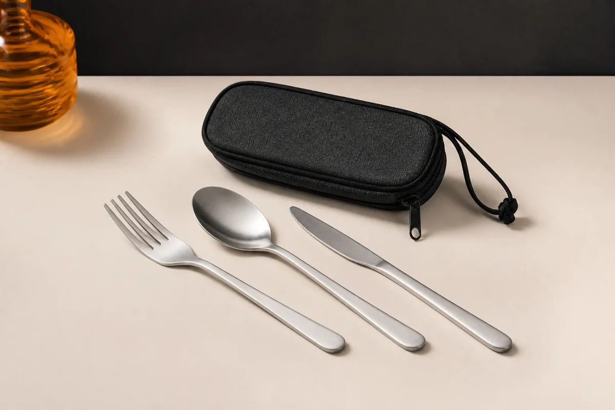 Reusable utensil sets shown as conference swag