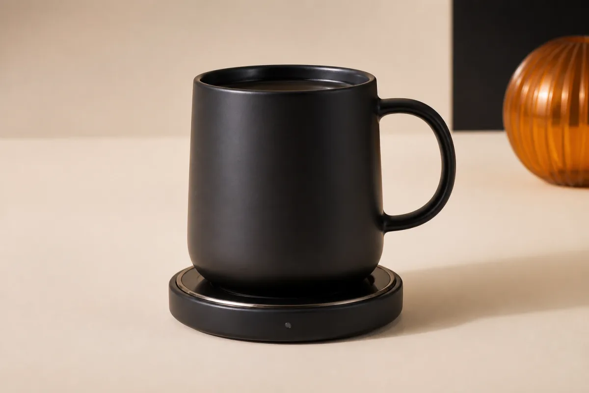 Smart temperature-controlled mugs shown as conference swag