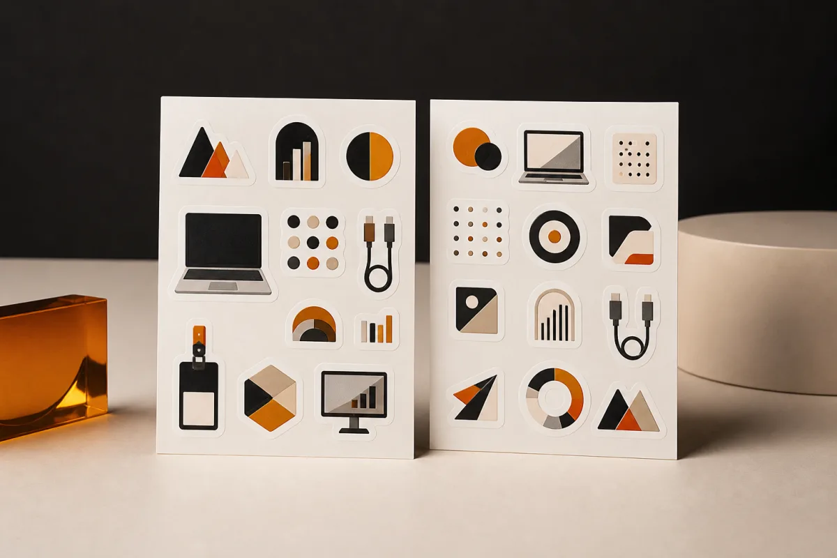Sticker sheets shown as conference swag